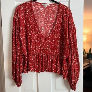 American Eagle Red Floral Shirt